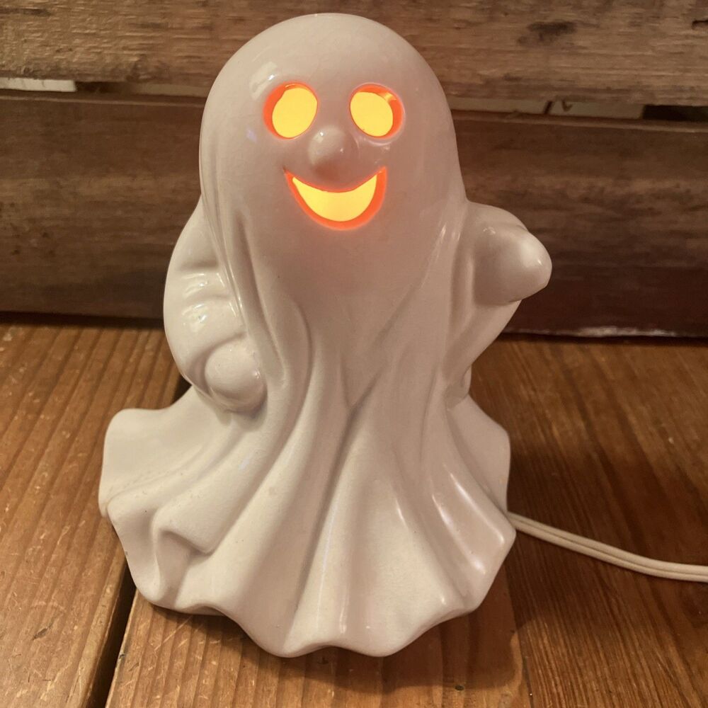 Vintage Halloween Ghost Decor Figurine Orange Light 6”